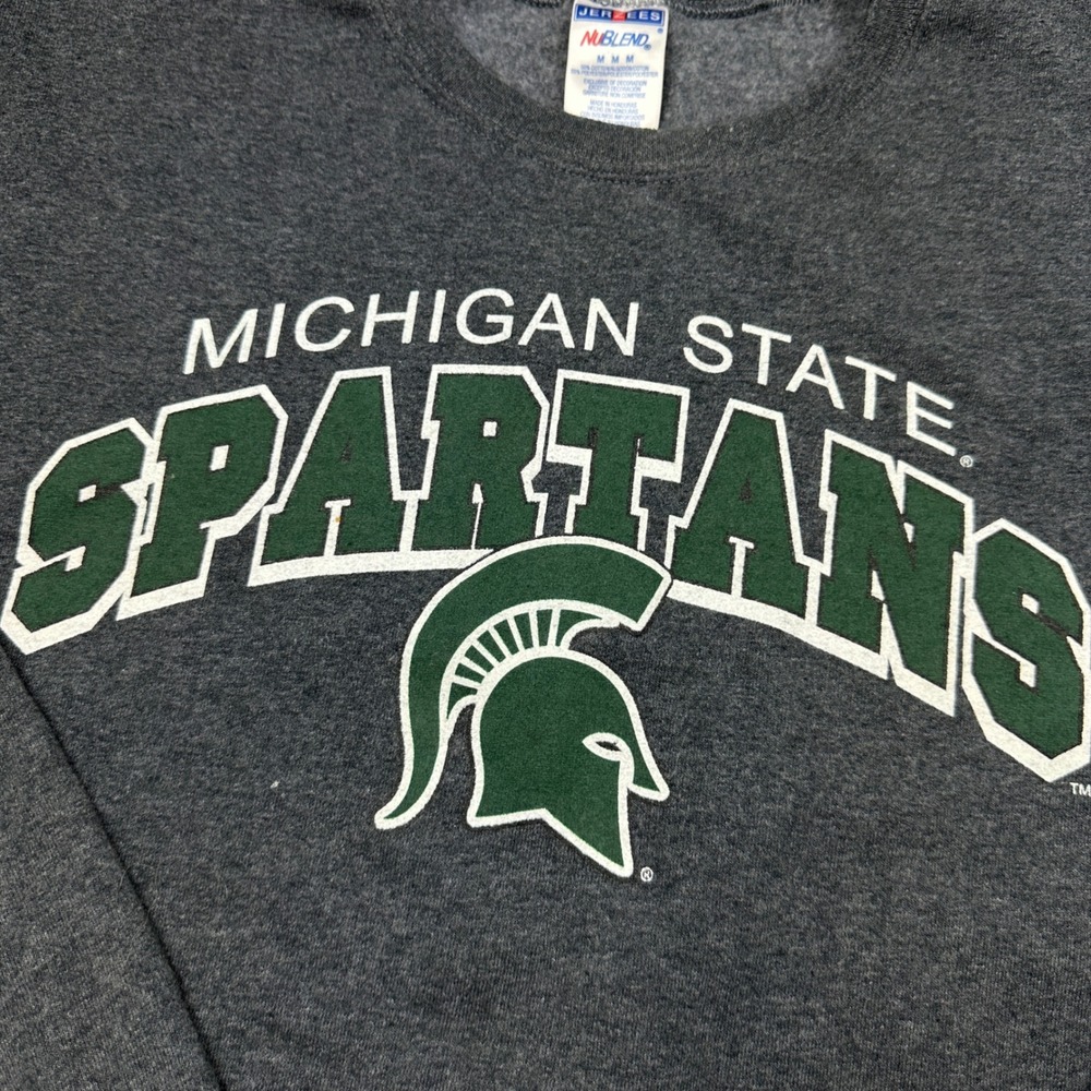 Vintage Jerzees Michigan State Spartans Crewneck Sweatshirt Heather Grey Mens M - Picture 3 of 8